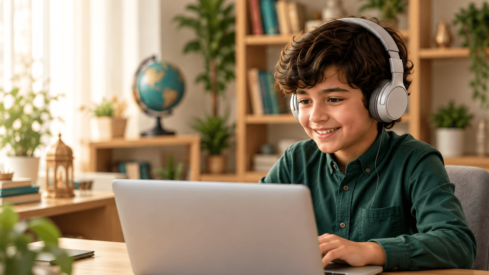 Young student learning Arabic online